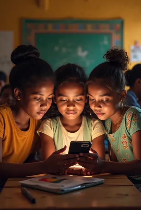 tudents working together using mobile phone ,ethiopian