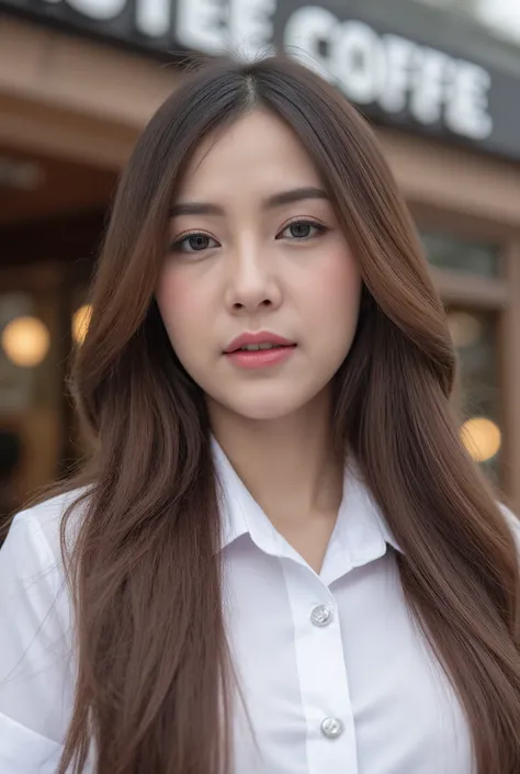 beautiful thai woman age 22 years, standing pose in front of starbucks coffee shop, wearing student uniform, full body portrait photo, extremely detailed eyes and face, beautiful detailed eyes, beautiful detailed lips, longeyelashes, photorealistic, 8k, hi...