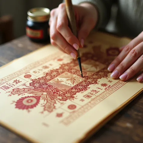  Lifelike Printmaking ,Glue , Neat Arrangement  ,Traditional Chinese,Chinese characters, Vintage Quilted Printing ，排列成圖案的Glue 字母塊， Ink Dotted Printing Machine ， Warm Vintage Palette ， Elegant and Artistic Composition ， Detailed Ink Stains ， Text Details ，4...