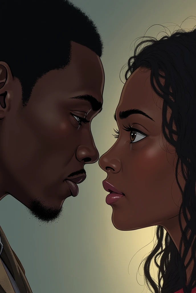 Illustrate Kofi experiencing a moment of guilt as he sees the hurt in Esi's eyes.Elements to Include: A close-up of Kofi’s face showing remorse while looking at Esi, who is visibly upset.