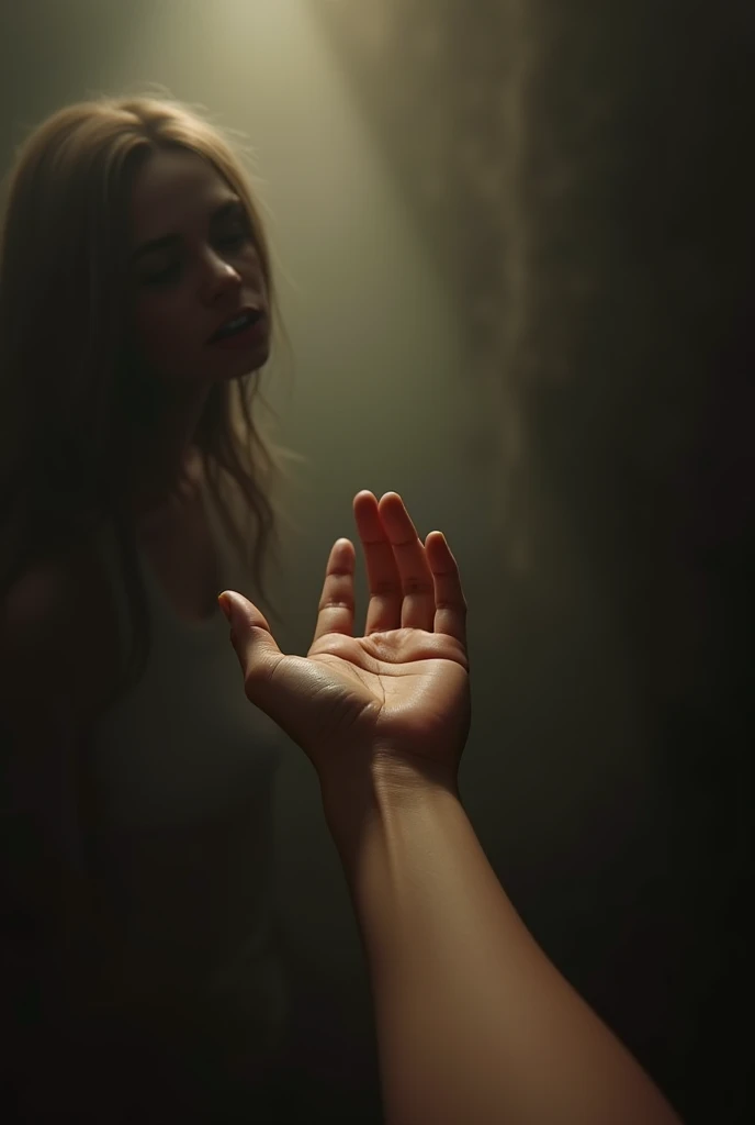 An image of a hand reaching out to a woman the image shows ardent love and fear of losing 