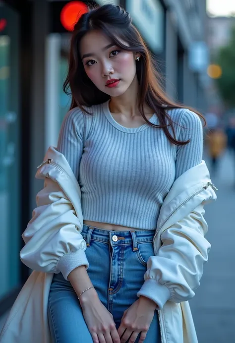 Asian girl with round face, ผมดำ, ผมยาวเป็นพิเศษ 2 เมตร, ผมสยาย, ผมปลิวขึ้นตามแรงลม, ผมกระจาย, ผมยาวไหลเป็นพิเศษยาว 2 เมตร,  Korean girl makeup , eyes are very detailed ,  large breasts,  38 inch chest, Red cheeks, Pink skin,  a sparkling portland skin,  g...