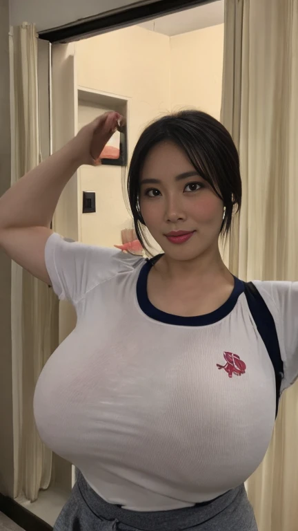 ((room)),（Best Quality,8K,Raw photo,Realistic,High resolution:1.2),(erotic curvy japanese mother）(gigantic huge breasts:1.3),(t-shirt:1.2),sweat pants,look horny,),((embarrassed erotically)),(((be shy erotically))),upper body ,(tight fit),,,(looking),looki...