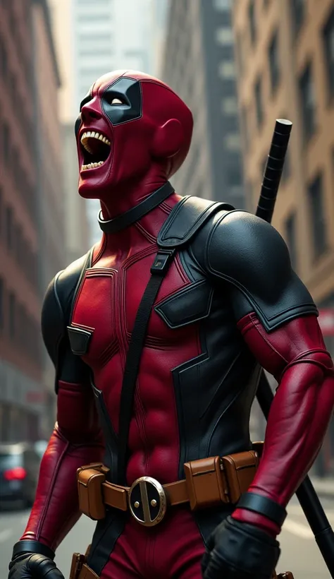 Deadpool laughs at the joke