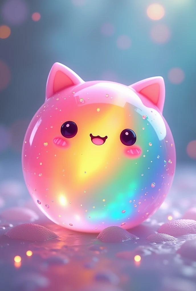  Rainbow transparent round slime. a smile in the form of  :3