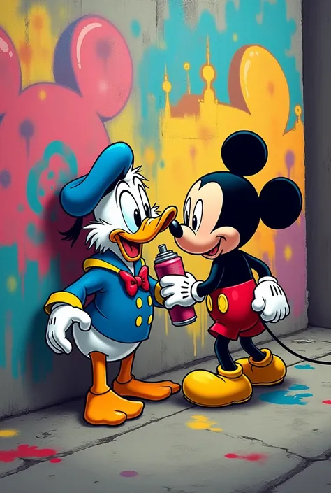 Picsou et Mickey faisant un graffiti 