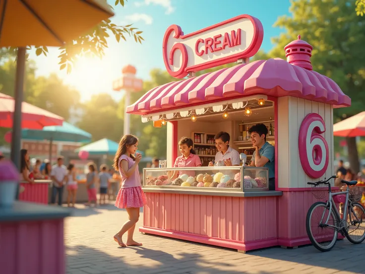 create a video of 30s as an ice cream ad for a stall. Stall will be no 6