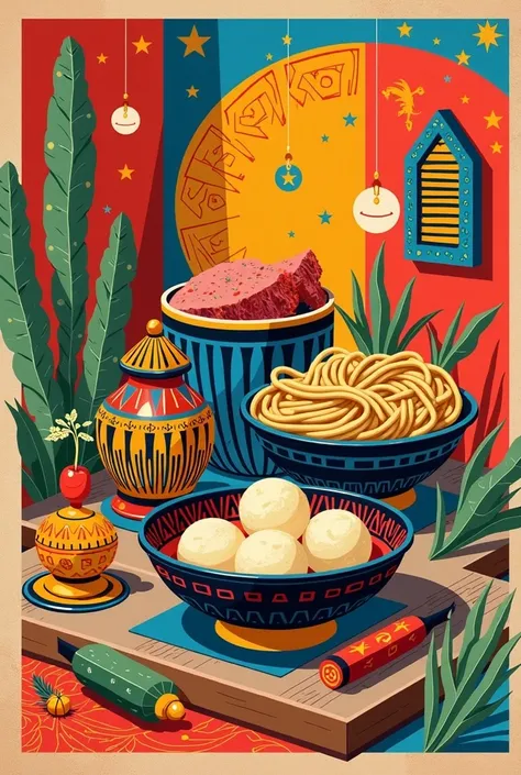 Pop art packaging for Kazakh national dishes 