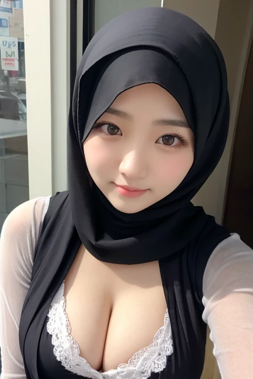 1girl, hijab, korean faces, beautiful, cleavage, 