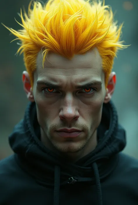 A male character with yellow hair and brown -red eyes