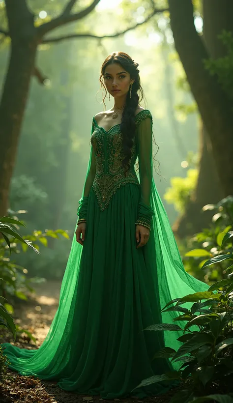 Aisha Kandisha Unreal Moroccon Beauty Standing Straight In Green Dress Full Body Image Forest image, Unreal Beauty Queen 