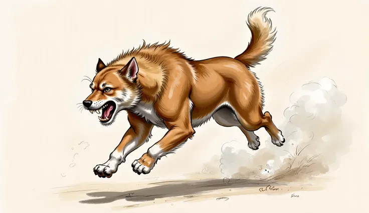 

A brown dog running fast, looking ferocious. 

 (masterpiece best quality:1.2) delicate illustration ultra-detailed,

