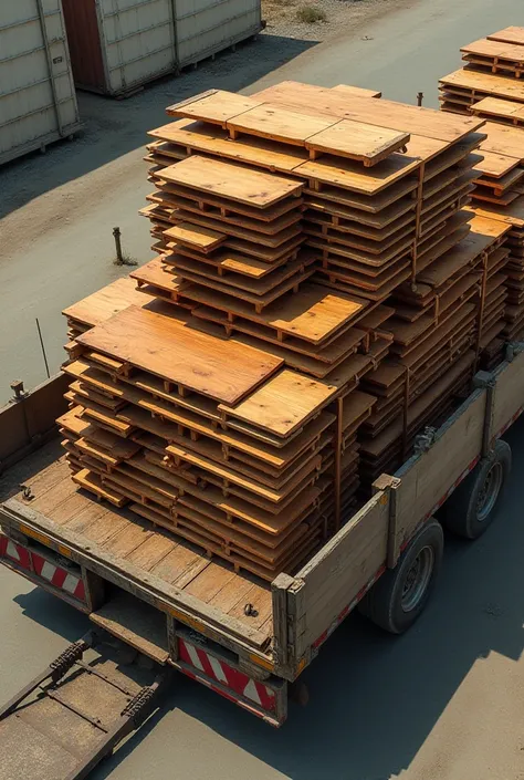 a lot of wooden table transportation on a treler