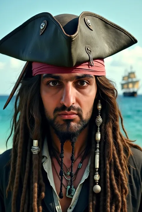 combine his face with jack sparrow from pirates of Caribbean sea 1 and generate an avatar with pirate outfit and head band