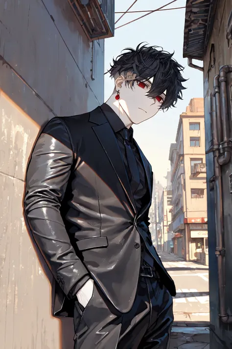 (masterpiece, best quality), best score, amazing quality, very aesthetic, absurdres, highres, newest, HDR, 8K, high detail RAW color art, 1boy, closed mouth, stoic, Kuroki Ren, empty eyes, red eyes, hair between eyes, black hair, short messy hair, undercut...