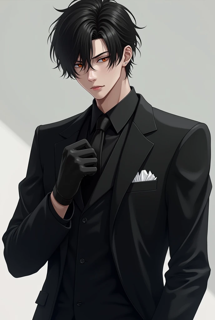 A handsome anime boy in black 3 suit 