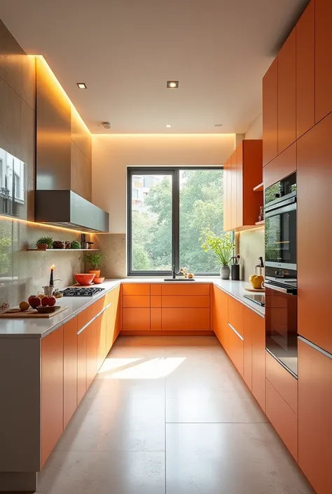 Interior design of a modern kitchen, bright colors of a furnished single-family house with good distribution and excellent, good quality lighting. 