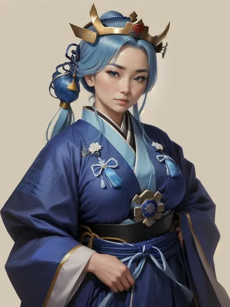 Face up of a woman wearing a blue robe。A close-up of the face of a woman wearing a blue robe with a crown on her head 。, masamune shiro,  Cao Zhibai's Inspiration,  Taisho Romance, Hijikata Toushirou, Shikanosuke Hachigaki, Tsuruta Kenji , Inspired by Empe...