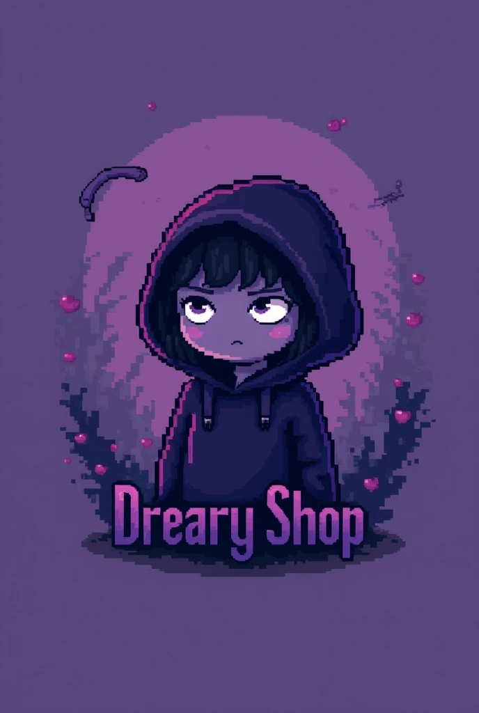 A logo with your own character, preferably purple and that says Dreary Shop and that you don't be sad if it's possible that you don't see so much of the face that it's a video game character