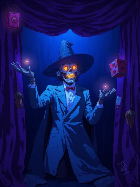  Diamond City magician Oswald , appearance of a human being, a mysterious and fantastic atmosphere , , cape and coat , silk hat, white shirt ,gloves, accessories reminiscent of a wizard ,backlit,Ultra Realistic Composition,surreal style,neo-surrealism with...