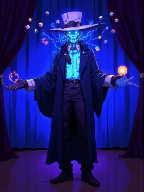  Diamond City magician Oswald , appearance of a human being, a mysterious and fantastic atmosphere , , cape and coat , silk hat, white shirt ,gloves, accessories reminiscent of a wizard ,backlit,Ultra Realistic Composition,surreal style,neo-surrealism with...