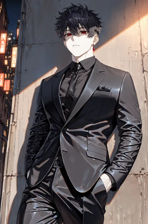 (masterpiece, best quality), best score, amazing quality, very aesthetic, absurdres, highres, newest, HDR, 8K, high detail RAW color art, 1boy, frown, ((glare at viewer)), closed mouth, Kuroki Ren, empty eyes, red eyes, hair between eyes, black hair, short...