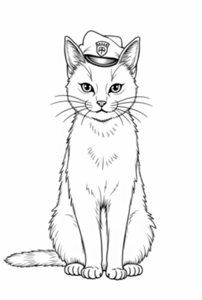 Police cat in beret drawing line art