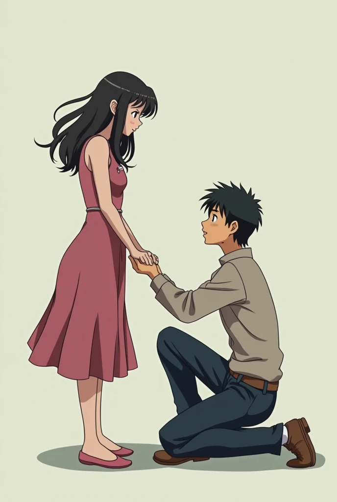 anime scene of a man kneeling down to a woman holding a hand, an anime drawing inspired by Matsumura Goshun, tumblr, serial art, screenshot from guro anime, an retro anime image, still from tv anime, anime movie scene, screenshot from the anime film, still...