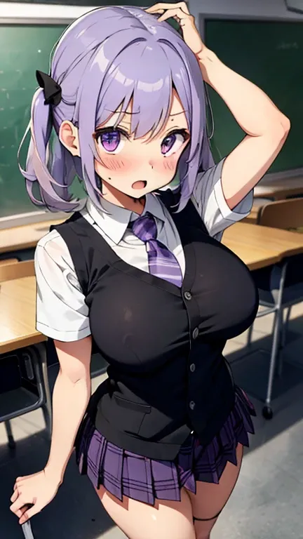 nsfw,masterpiece,best quality,insanely detailed,
(upper body),(from front),
(1girl),(arms behind back),(standing),
BREAK,
(light purple hair:1.2),
BREAK,
((blush:1.3)),((ecstasy face:1.3)),((trembling:1.3)),(looking at viewer),(open mouth:1.1),((huge breas...