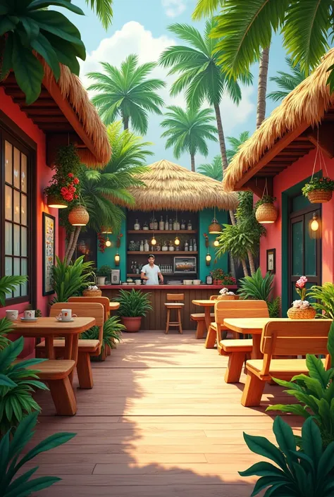 Make cafe named leo's cafe 
Tropical vibe