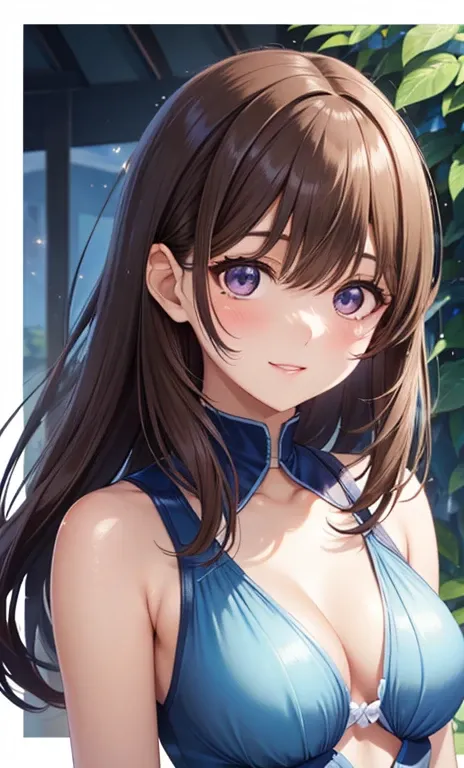 anegasaki nene、 shiny maroon hair,  ( brown pretty eyes 、 sparkling eyes , Fine grain)、smile、 super detailed eyes、Highly detailed faces, Highly detailed eyes,   (Masterpiece:1.2,  best quality ), 1 girl, cowboy shot、



 light brown hair and bangs in a pon...