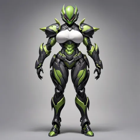 Top quality, full body, standing, from front,looking at viewer, simple background. no human features,An Alien-like female humanoid monster,kamen rider belt on belly,large breasts, muscular,non-human features,no human face,fully insectoid,chitinous armor