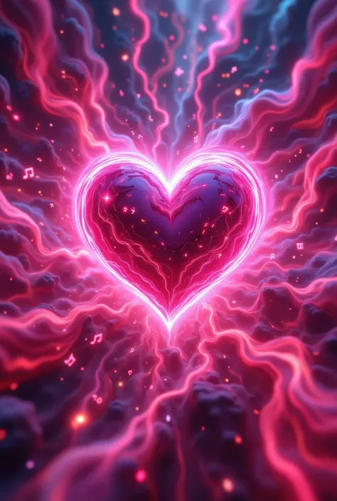 bright colors , masterpiece, 8 k, Best quality, complicated details, maximum amount of detail , fantasy style, beautifully shaped heart in soft pink color beautiful image, neon with musical notes is perfectly visible , Very Beautiful , masterpiece,...