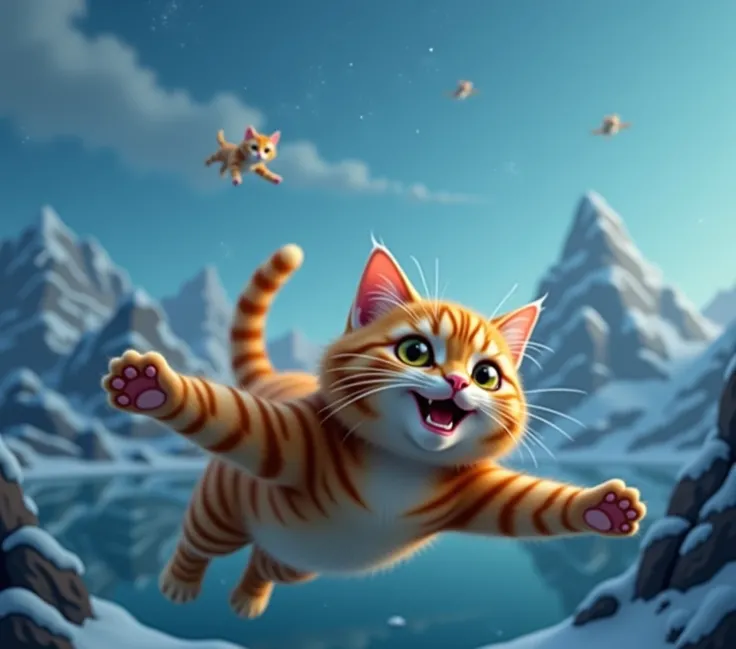 there is a cat that is flying through the air, cat is floating in air, a cat, aww, 🐋 as 🐘 as 🤖 as 👽 as 🐳, electric cats that fly over ice, app, ap, by Alvan Fisher, awesome cat, 9gag, ginger cat in mid action, an orange cat, r/aww, at netflix