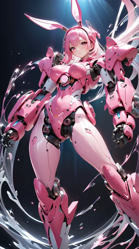 (( best quality )),( super high definition),( very detailed),(  Detailed Help ),(( best CG )),(Masterpiece),High Definition Art,( fine detail art:1.5),  Female Robot ,  the flow of energy flowing through transparent parts,  cute headgear , pink body, Rabbi...