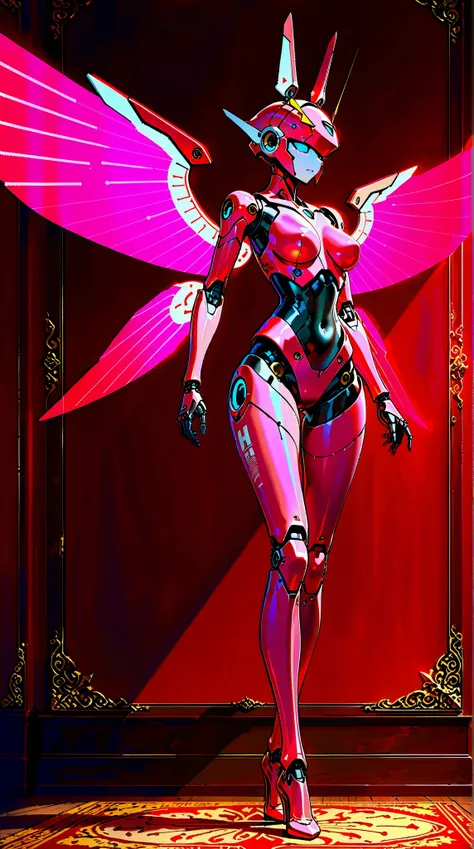 (( best quality )),( super high definition),( very detailed),(  Detailed Help ),(( best CG )),(Masterpiece),High Definition Art,( fine detail art:1.5),  Female Robot ,  the flow of energy flowing through transparent parts,  cute headgear , pink body, Rabbi...