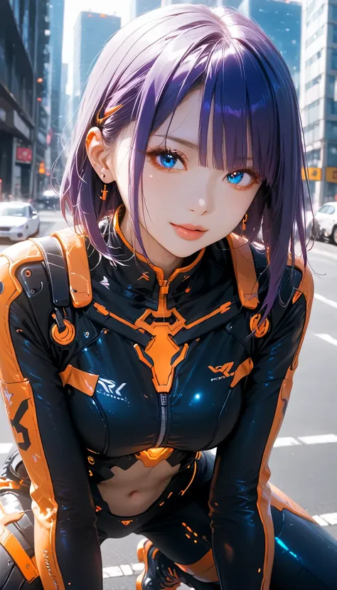   score_9,   score_8_ up,   score_7_ up, s uper detailed,  Hausmo style   ,  cyberpunk.robot.32K,   Top Quality , s uper high definition ,nsfw,  Official Art,( medium hair with visible tattoos、 Purple Hair Style 、highdetailed BLUE eyes) big breasted 、  on ...