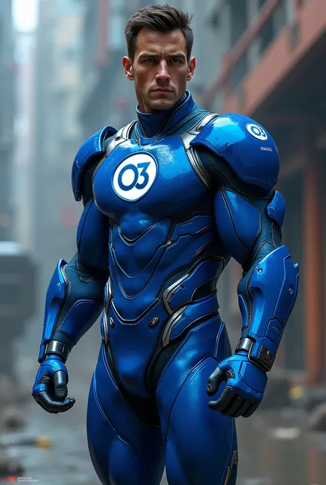 Superhero outfit for men with O3 logo, blue color 