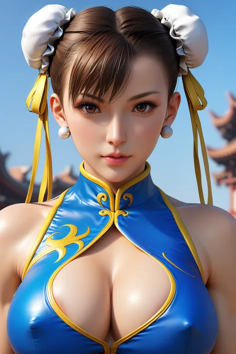 score_9, score_8_up, score_7_up, Girl's profile picture, (realistic:1.3), realistic skin texture, detailed picture, close-up, HD32k, 1girl, solo, street fighter, chun-li, breasts, looking at viewer, large breasts, detailed face hair and eyes, detailed skin...