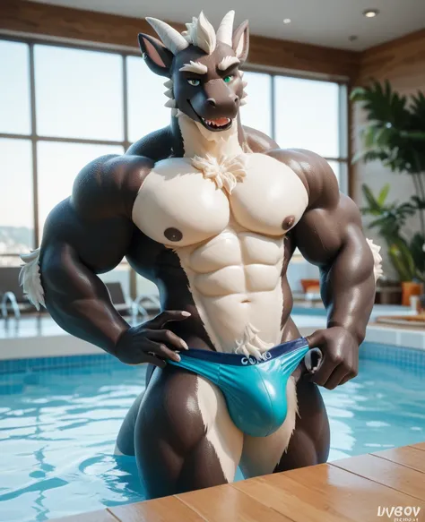 3D_(artwork) NSFW naked furry dragon gay speedo huge swim sexy modern pool by fursuit 3D model