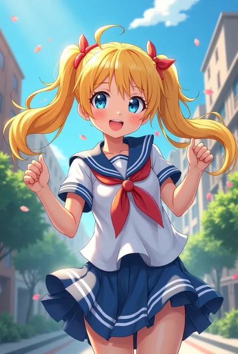  blonde twin tails　 sailor suit 
