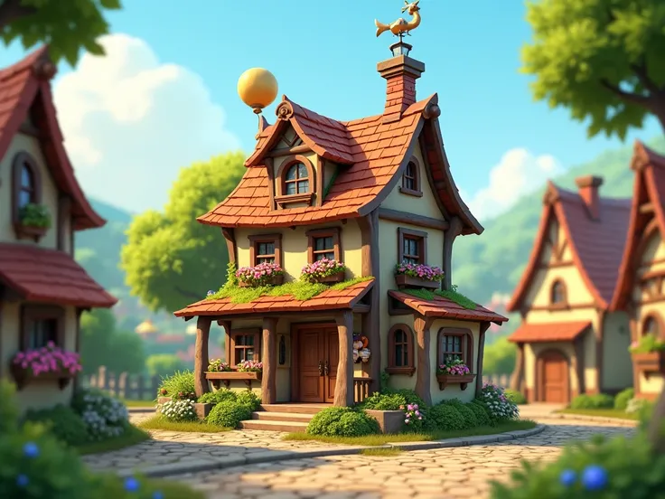 old house in the village 3d cartoon animation