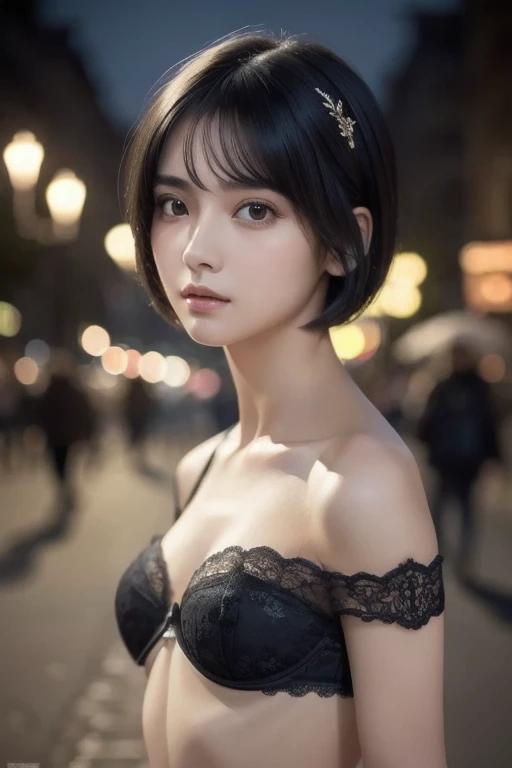 Masterpiece,  best quality , miranda, (Half Body Shot,Street lights,moon),Masterpiece,  1 girl, Personal Exhibition,  Beautiful Women On Busy Streets , Surrounded by peddlers,  Portrait of a Beautiful Goddess Girl,  beautifully detailed face ,  porcelain-l...