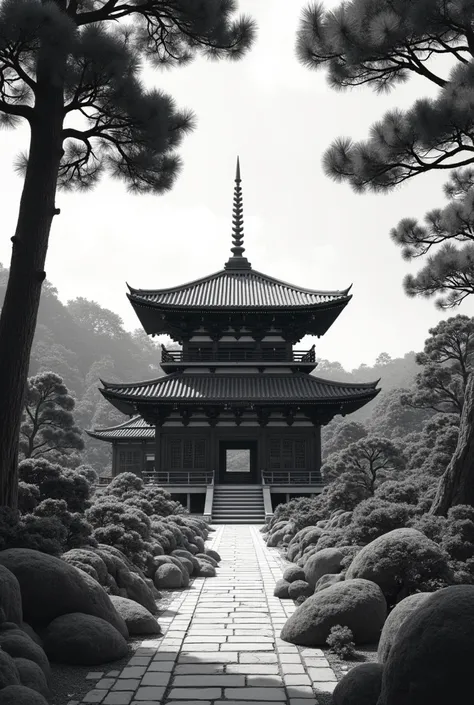   A black and white building with trees and sky in the background,   Japanese temples , Japan Tourism, ancient  Japanese Architecture,  Japanese Tradition , Edo period Japan ,   Himeji Rivendell Garden Garden Eden ,  Japanese Architecture, Feudal Japan, Me...