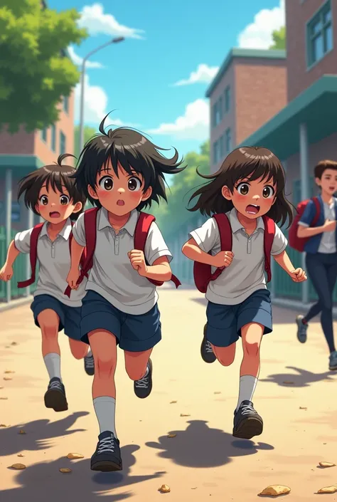 A picture of a primary school  running away from school