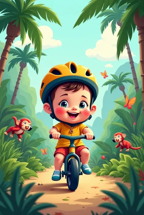 Baby bike cartoon on jungle