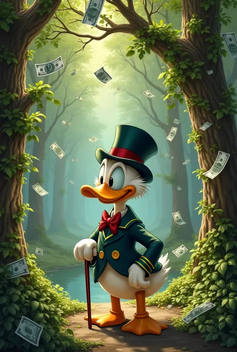 Scrooge duck zaliva drvo na kom rastu pare