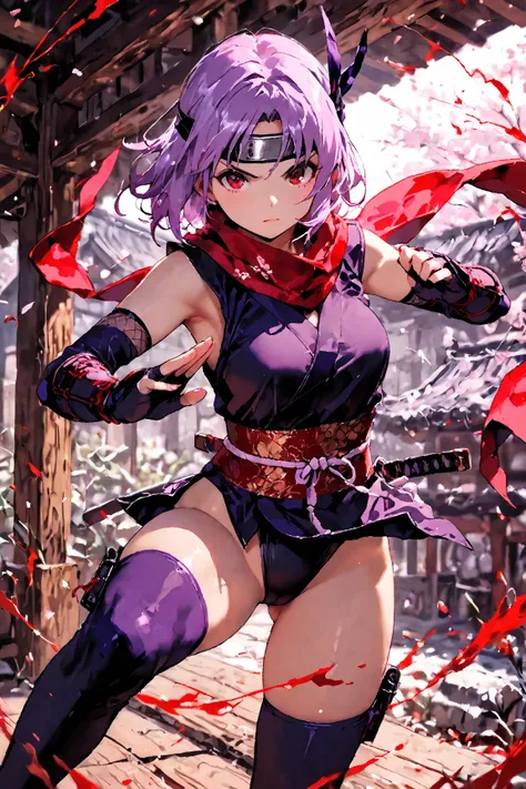 Ayane ,  alive or dead , ,   fighting stance  , Sexy Ninja Outfit , Masterpiece,  best quality ,  great quality,   detailed background ,  complicated details