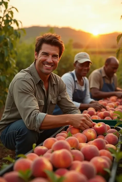 Take a picture of Tom Cruise picking peaches with his dark-skinned colleagues