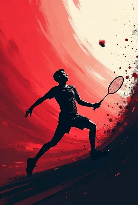 une image de background pour une application sur le badminton de haut niveau avec des teintes rouges foncées noires et blanches